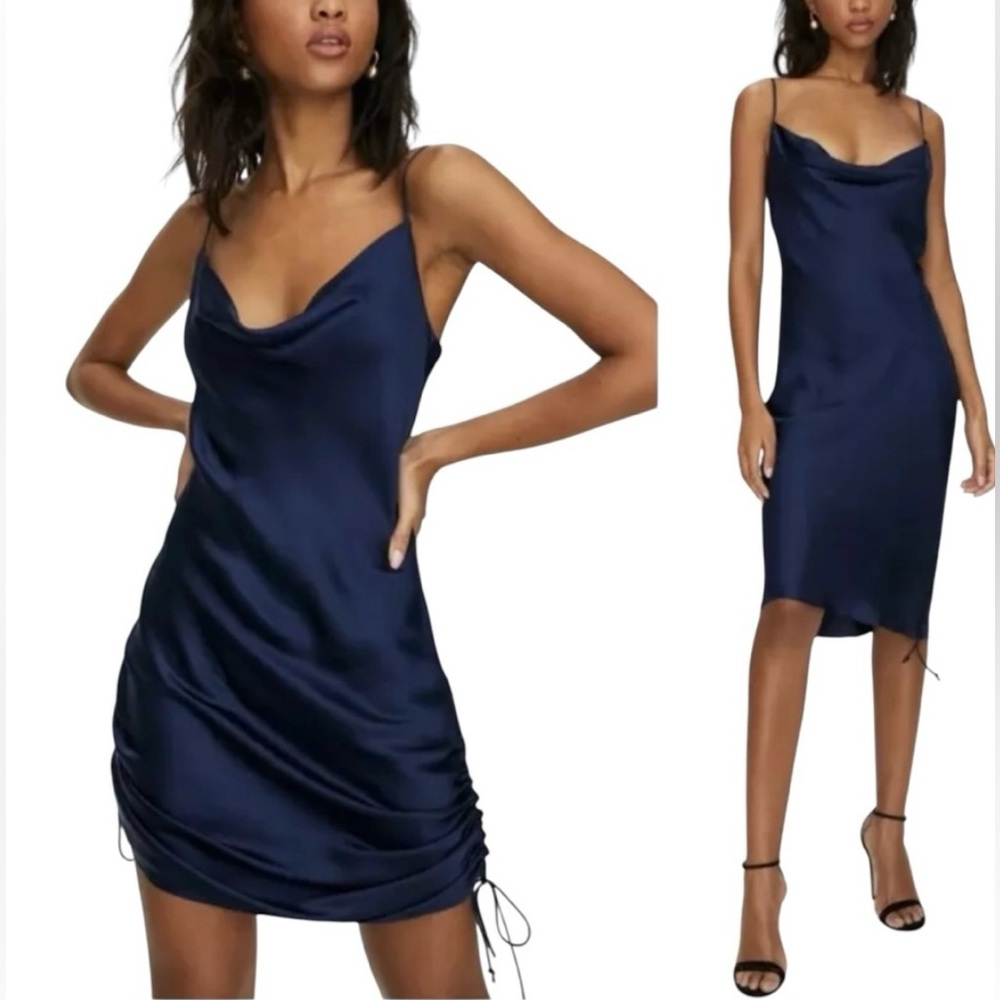 Aritzia Women's Navy satin-slip Dress - size Medium